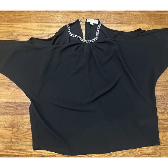 Michael Kors Black Halter Top Petite Medium Silver Chain Neckline - Picture 2 of 7